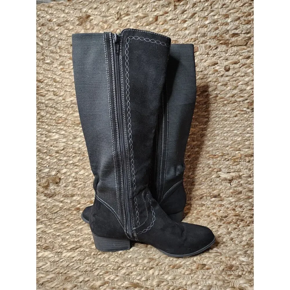 Gloria Vanderbilt Beatrice Knee High Black Microsuede Tall Boots Size 6 M